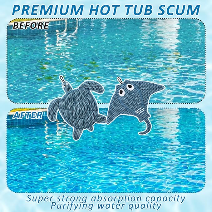 2 Pack Hot Tub Scum Absorber, 2025 Upgrade Reusable Scum Turtle and Devilfish Hot Tub Absorber Accessories Hot Tub Sponge for Spa & Pool Cleaner, Hot Tub Oil Absorbing Keeps Water Clean