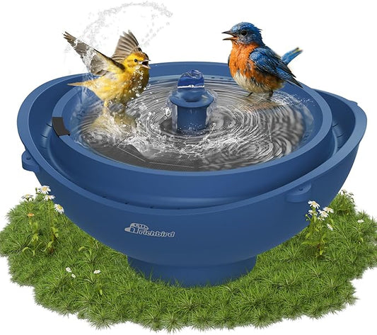 Solar Bird Bath Fountain with Battery, 3-in-1 Hanging & Freestanding Birdbath with Low-Water Protection & 3 Nozzles for Garden, Patio Decor (Deep Blue)
