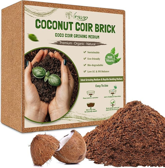 Legigo 10LBS Organic Coco Coir Brick for Plants- 100% Natural Compressed Coconut Coir Brick with Low EC & pH Balance, Coco Coir Fiber Grow Medium Potting Soil for Herbs, Flowers, Plants and Reptile