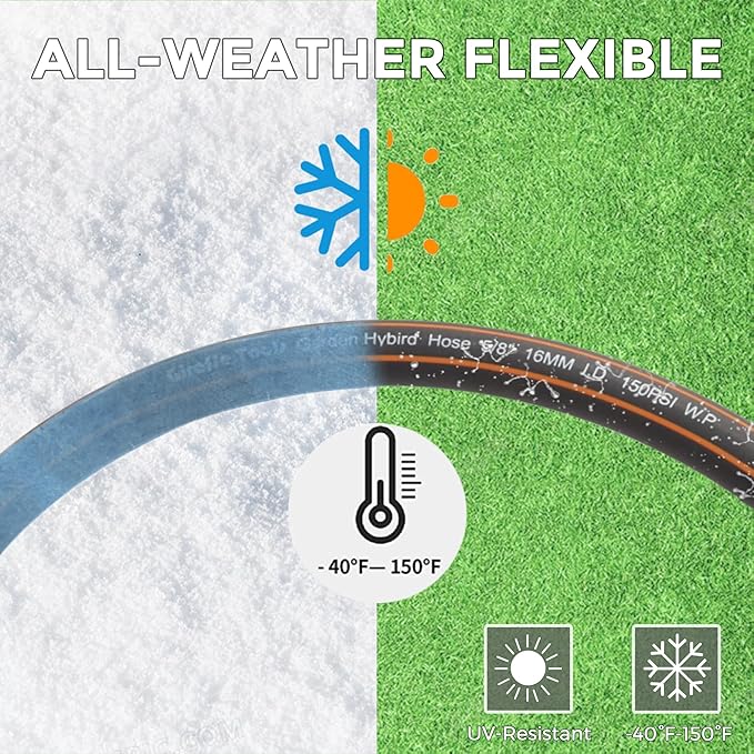 Giraffe Tools Hybrid Garden Hose 5/8 in. x 50 ft. Heavy Duty, Lightweight, Flexible, Durable Water Hose with Sleeves, No-kink, Leak-proof Gardening Hose with Male to Female Fittings
