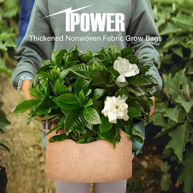 iPower 5-Pack 5 Gallon Plant Grow Bags Thickened Nonwoven Aeration Fabric Pots Heavy Duty Durable Container, Strap Handles for Garden, Tan