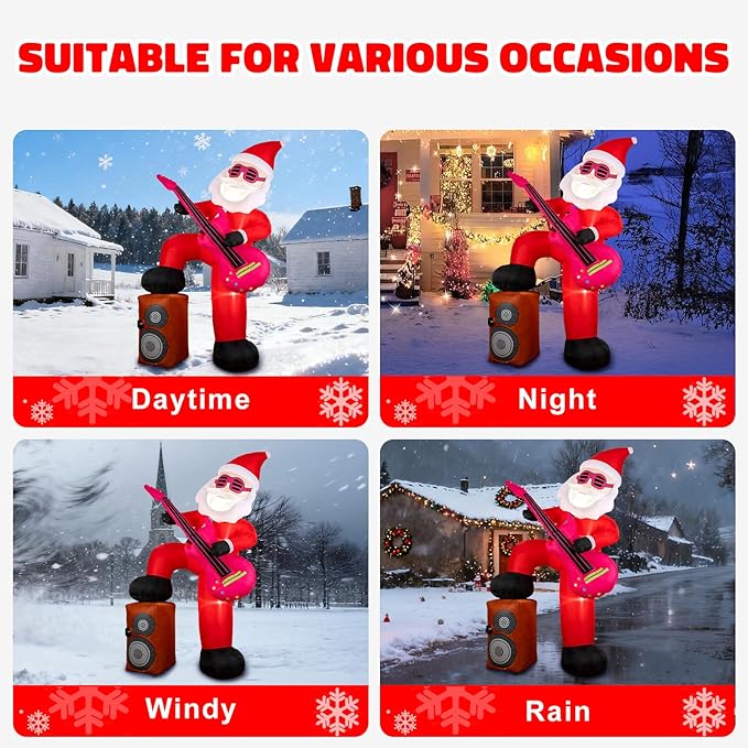 8ft Christmas Inflatable Outdoor Decorations, Blow up Yard Decor with Santa Claus Plays The Guitar and Sings While Stepping on The Speaker, Bright LED Lights Christmas Outdoor Decorations