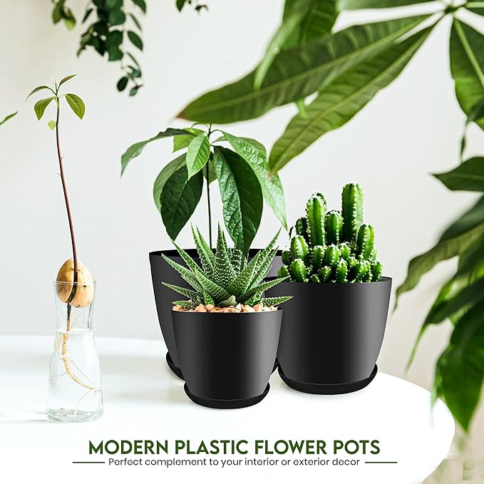 Utopia Home - Plant Pots Indoor with Drainage - 7/6.6/6/5.3/4.8 Inches Home Decor Flower Pots for Indoor Planter - Pack of 5 Plastic Planters for Indoor Plants, Cactus, Succulents Pot - Black
