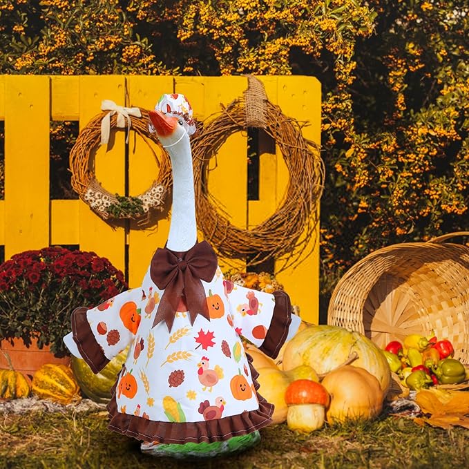 Thanksgiving Goose Outfit for Porch Goose 23" Cement Statue Clothing - Thanksgiving Outdoor Decoration for Patio Yard Lawn