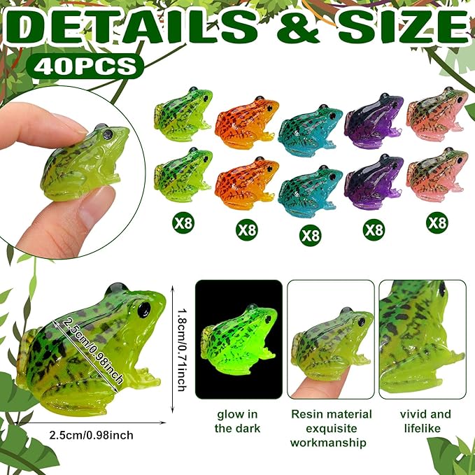 Barydat 40 Pcs Miniature Frog Figurines Luminous Mini Resin Frog Figures Model Garden Decor DIY Terrarium Craft Ornament Accessories for Moss Landscape Decoration (0.98 x 0.98 Inch)