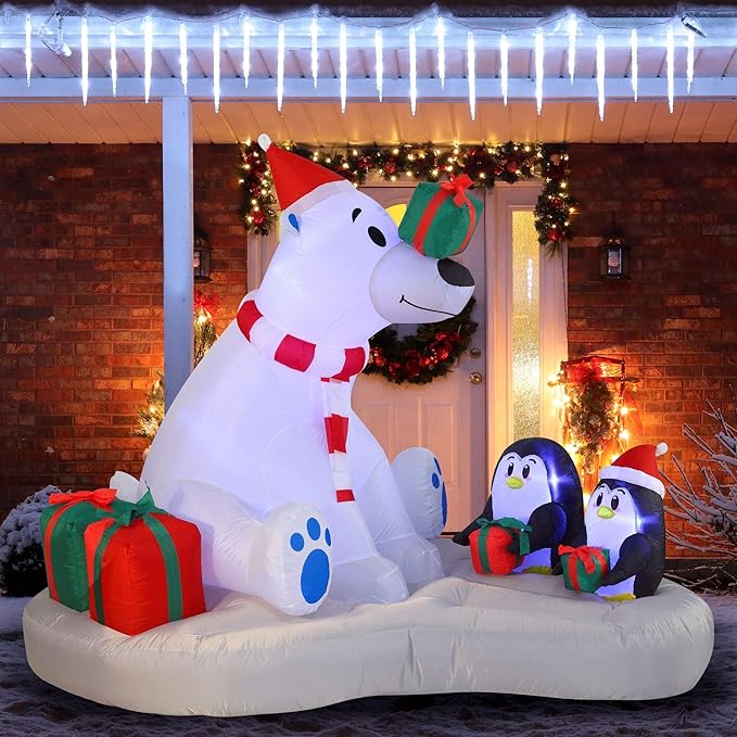 Joiedomi 6 FT Long Christmas Inflatable Decoration Polar Bear & Penguins with Build-in LEDs, Blow Up Inflatable for Christmas Party Indoor, Outdoor, Yard, Garden, Lawn Décor, Holiday Season Decoration