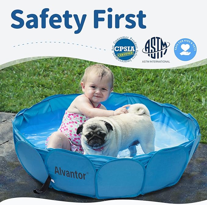 Alvantor Pet Swimming Pool Dog Bathing Tub Kiddie Pools Cat Puppy Shower Spa Foldable Portable Indoor Outdoor Pond Ball Pit 42" x12" Patent Pending