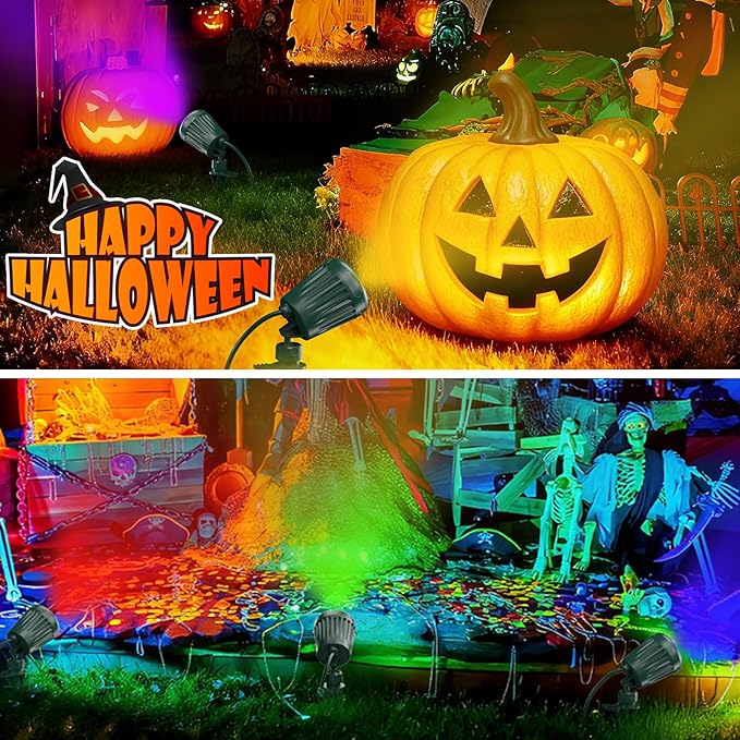 Outdoor Spot Lights for Yard Plug in Spotlights with 5 Extra Lenses (Red, Yellow, Green, Blue, Purple) 6000K White,Suitable for Holiday Daily Yard,Halloween,Garden, Lawn Tree Decoration,2 Pack