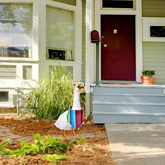 XIMEO Porch Goose Outfit for 17" & 23" Lawn Goose β Funny Fiesta Clothes Set with Hat, Sunglasses & Mustache β Holiday Porch Goose Decoration for Garden Statue