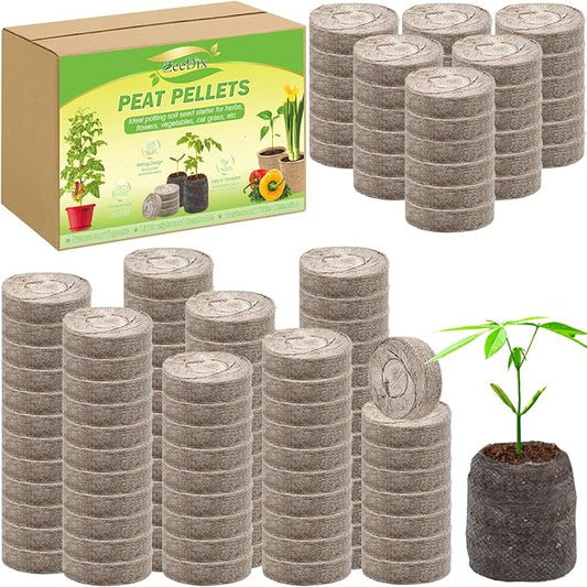 ZeeDix 200 Pcs 40mm Peat Pellets for Seedlings, Compressed Seed Starter Soil Dirt Pods Plugs Peat Moss Pellets Soil Pellets for Seed Starting, Gardening, Planting Flowers Herbs and Vegetables