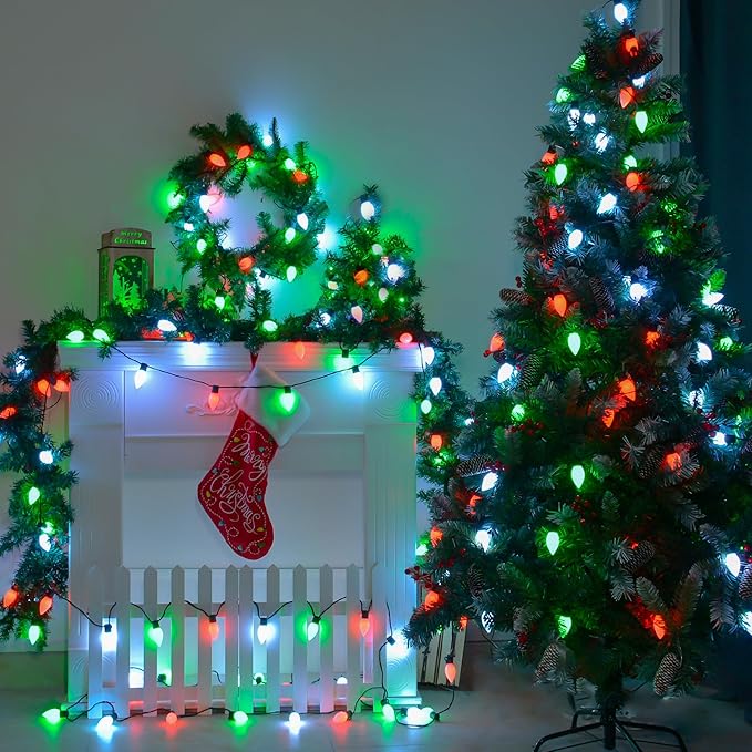 Smart C9 LED Christmas Lights Outdoor, 99FT 150 LED Vintage RGB String Lights with Bluetooth App Control, Music Sync, 105 Modes, IP65 Waterproof for Christmas, Party, Garden, Patio, Commercial Decor