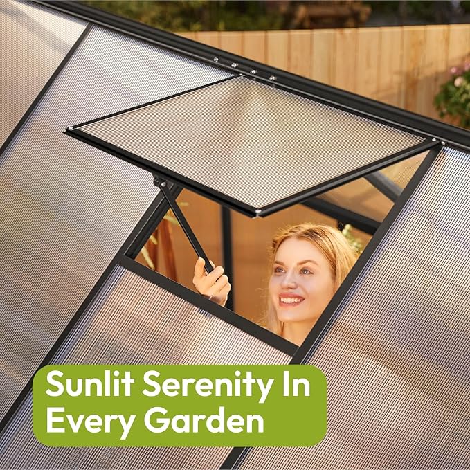 VIWAT 6x7.5 FT Greenhouse for Outdoors, Polycarbonate Greenhouse with Quick Setup Structure and Roof Vent, Aluminum Large Walk-in Green House for Outside Garden Backyard, Black