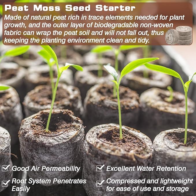 ZeeDix 50Pcs 40mm Compressed Peat Pellet Fiber Soil Plant Seed Starters - Nursery Plugs Pallet Seedling Soil Block, Seed Fertilizer Nutrient Block Peat Block for Grow Herbs Plant Flowers Vegetables
