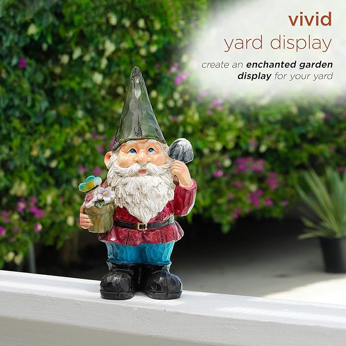 Alpine Corporation 12" Tall Outdoor Garden Gnome with Flower Pot Yard Statue Decoration