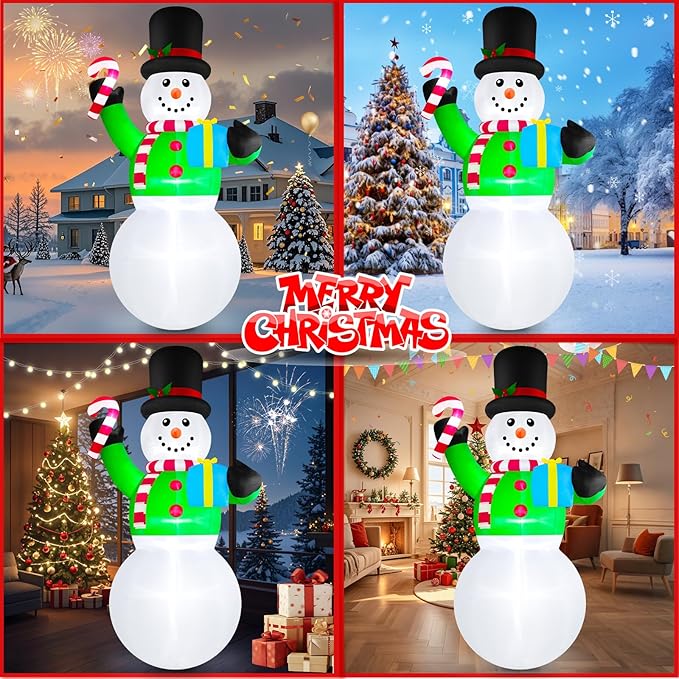 Danxilu 12ft Tall Christmas Inflatables Snowman Decorations Outdoor Giant Blow Up Candy Cane Yard Decor Large Merry Xmas Blowups Snow Man with Led Lighted for Front Outside Lawn Holiday Vacation Party