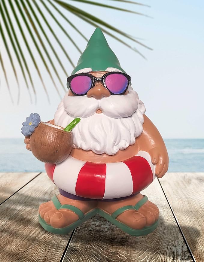 Spoontiques - Decorative Garden Statue - Colorful Home Décor for Indoor or Outdoor Use - Patio Decoration - Garden Accessory - Beach Gnome Garden Statue