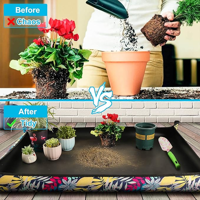 Extra Large Repotting Mat for Indoor Plant Transplanting and Mess Control 43.5"x 29.5" Thick Waterproof Potting Mat Succulent Gardening Mat Portable Foldable Potting Tray Unique Gifts for Plant Lovers