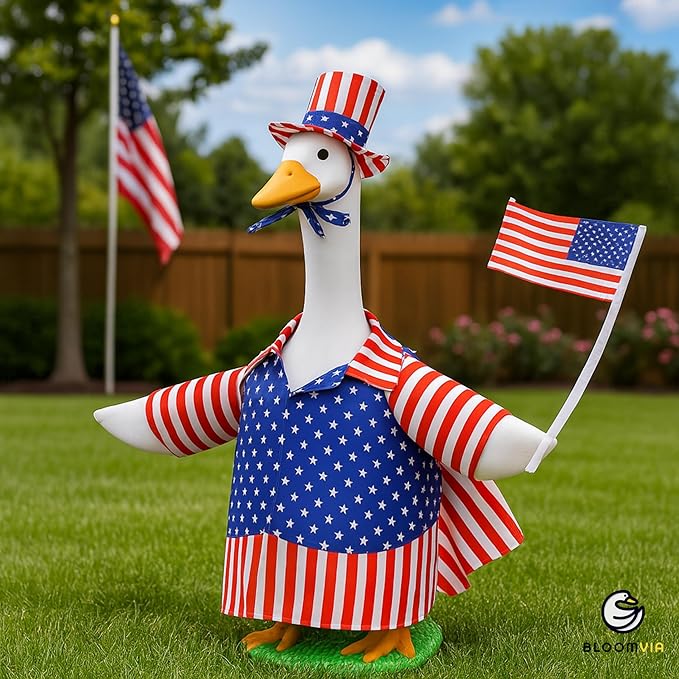 Lawn Goose Outfit β Glossy Cape & Adjustable Hat for 23β³ Goose Statue β Halloween & Vampire & USA Flag Costume