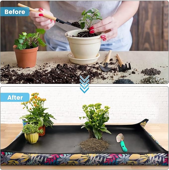 Extra Large Repotting Mat for Indoor Plants Transplanting and Dirt Control, Foldable Waterproof Succulent Potting Mat, Gardening Gifts for Plant Lovers (43.5"x29.5")