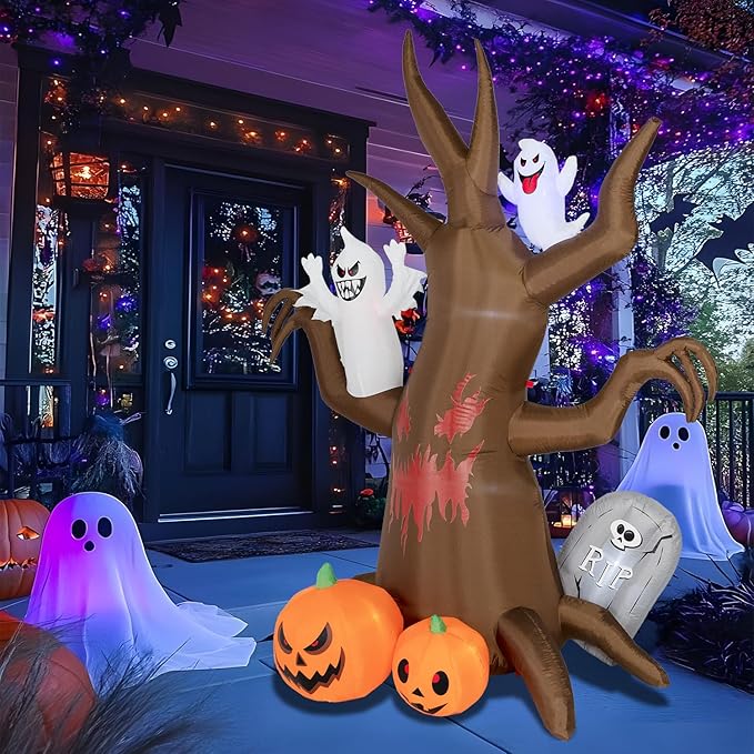 8FT Halloween Inflatable Scary Tree Decorations Outdoor,Halloween Blow Up Yard Decorations Built-in LED Lights,Party Decorations,Giant Haunted House Decor,for Garden/Lawn/Yard