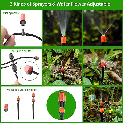 280 Pcs Drip Irrigation Kit, 147FT Garden Watering System 1/2 1/4 in Distribution Tubing Hose Automatic Patio Misting System Micro Automatic Drip Irrigation for Plant Garden Greenhouse Patio Lawn