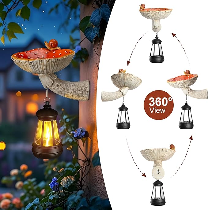 Mushroom with Snail and Lantern Cute Solar Statue Light Garden Decoration Resin Decoration Painted Design Craft Ornament for Indoor Outdoor Gift(Red)