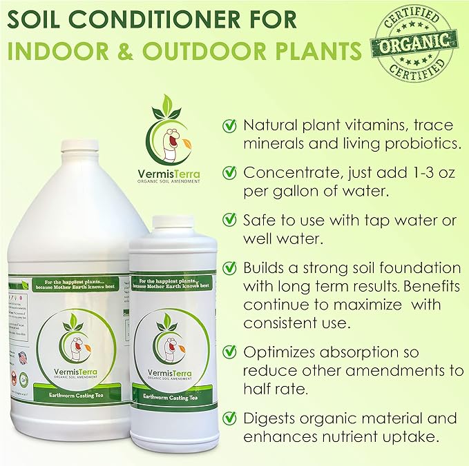 Worm Tea for Gardening and Composting - 32oz Quart - Organic Earthworm Soil Enhancer - Vermicompost Fertilizer - Increase Yields, Boost Growth - Vegetables, Flowers, Fruit and Trees - Plant Probiotic