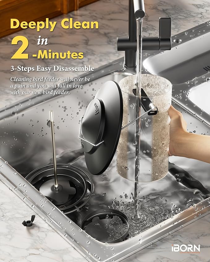 iBorn Metal Bird Feeders for Outdoors Hanging,Wild Bird Feeders for Cardinal,18cm Large Roof&Tray Black 6 Port (Seed is not Included)