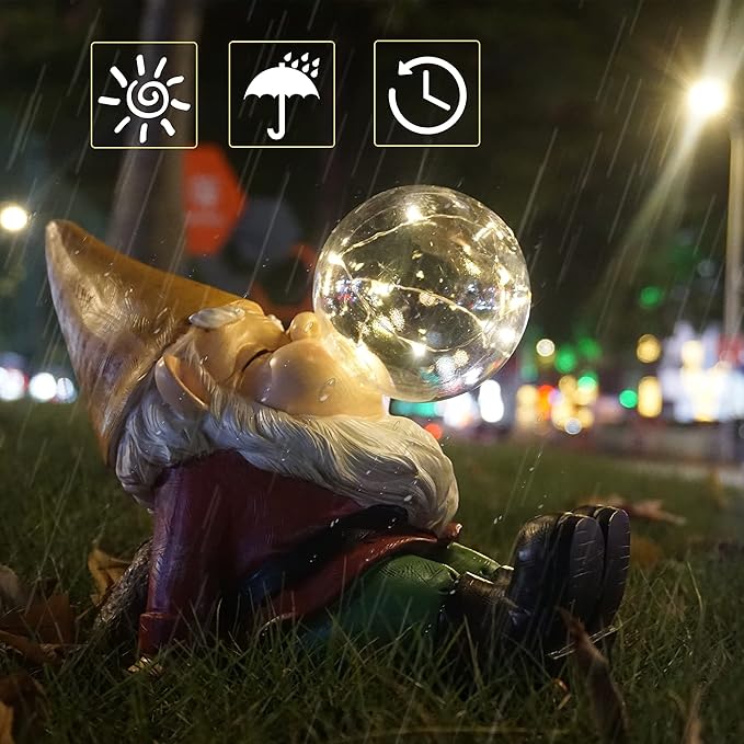 Garden Gnomes Statues Decor Outdoor Large Gnomes Garden Decorations Funny with Solar Light for Yard Lawn