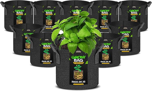 Utopia Home 10 Pack 5 Gallon Grow Bags, 300G Thickened Nonwoven Plant Fabric Pots for Outdoor, Grow Pots, Garden Plant Bags, Aeration Fabric Planters for Fruits, Vegetables and Flowers