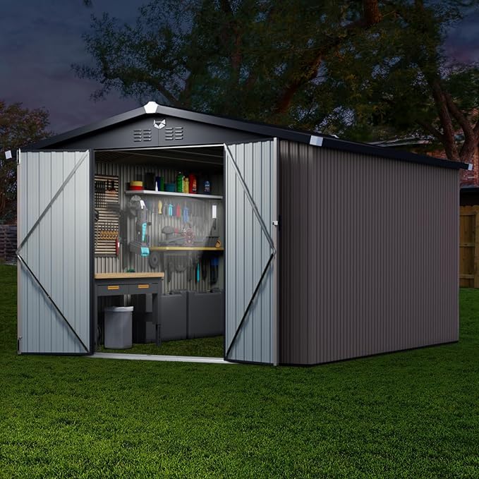 10x12 FT Outdoor Storage Shed,Metal Tool Sheds,Waterproof Outside Storage Shed,Large Storage Building with Lockable Door
