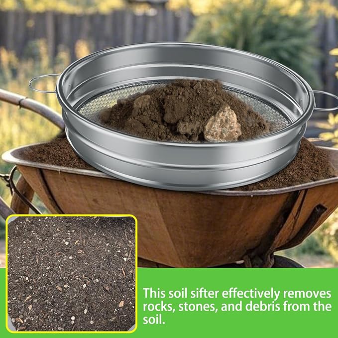 Large Soil Sifter for Gardening, Compost Sifter, Dirt Sifter, Rock Sand Sifter, Fireplace Ash Sifter, Garden Soil Sieve, Metal Gravel Wood Pellet Worm Sifter, 19 inch Heavy Duty Bin Outdoor Helper