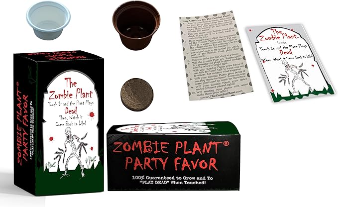 Zombie Plant Party Favors (2) Plays Dead When Touched! Includes Soil, Seeds & Mini Flower Pot. Supplies for Zombie Themed Birthday. Plant it as a Fun Indoor Science Activity