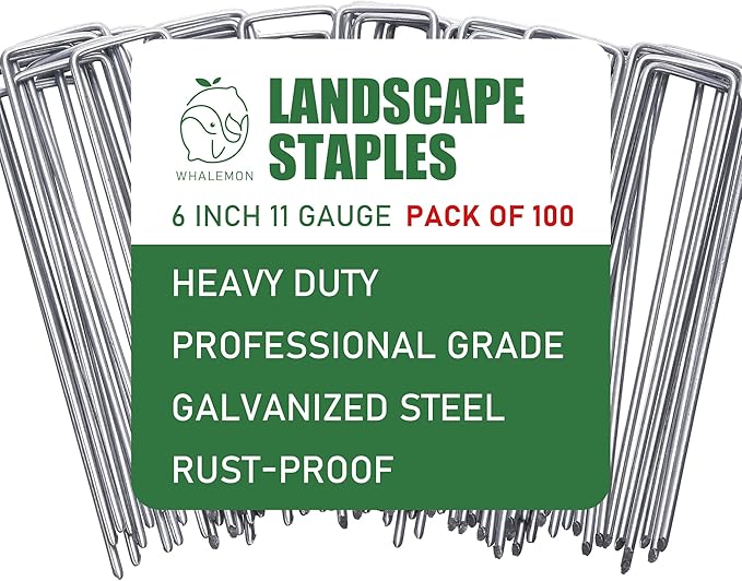 100 Pack Landscape Staples 6 Inches 11 Gauge Stakes, Galvanized Garden Stakes U-Shaped Pins and Landscaping Staples for Sod Anchoring Landscape Fabric Irrigation Tubing