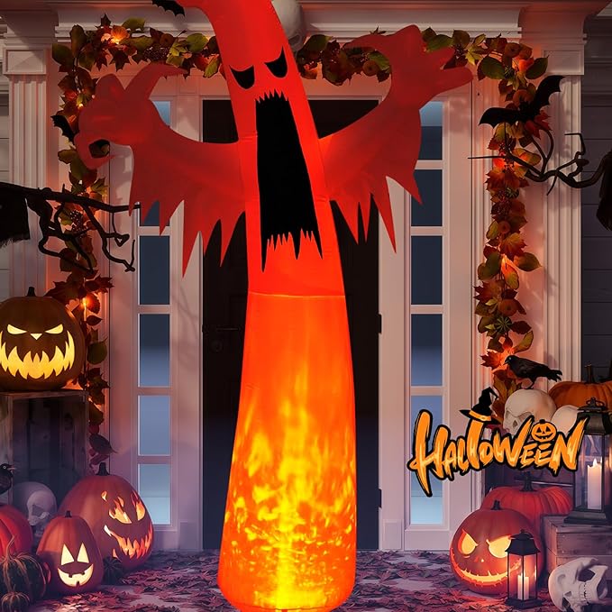 Halloween Inflatable Ghost Decoration, LED Color Changing Lights, Outdoor Yard Decor with Wings (12FT Giant White Ghost)