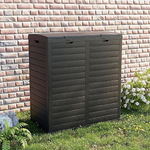 Outdoor Trash Can with Lid, Outdoor Trash Bin & Pull-Out Liquid Drawer, Dual Lid Closure Design, Waterproof Resin Garbage Can Container for Patio, Backyard, Deck (Black, 61 Gallon)