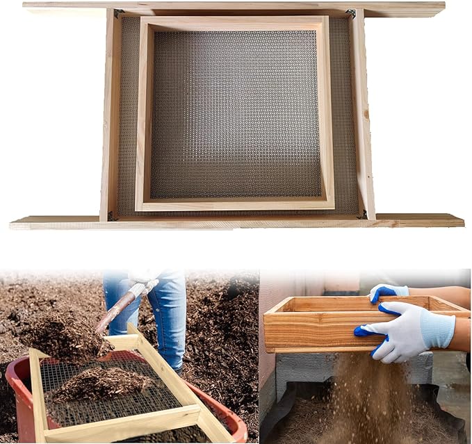 Sifter for Garden, 2Pcs Hand Held Multi-Purpose Stainless Compost Soil Screen Dirt Cedar Stainless Garden Sifter Sieve for Compost, Sand Rocks Dirt and Potting Soil(2/5"+1/4")