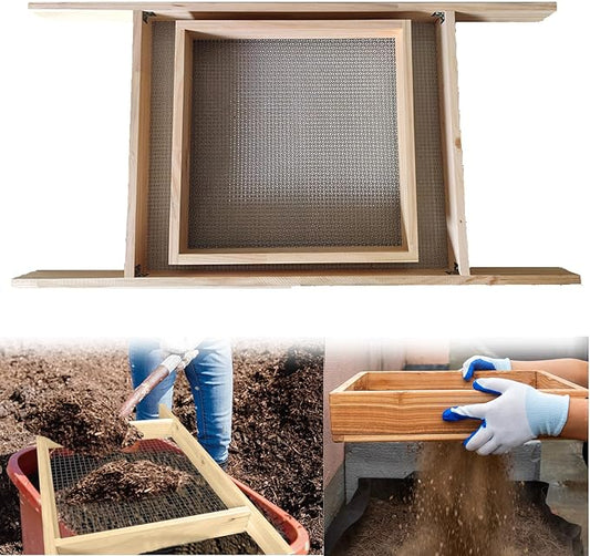 Sifter for Garden, 2Pcs Hand Held Multi-Purpose Stainless Compost Soil Screen Dirt Cedar Stainless Garden Sifter Sieve for Compost, Sand Rocks Dirt and Potting Soil(2/5"+1/4")