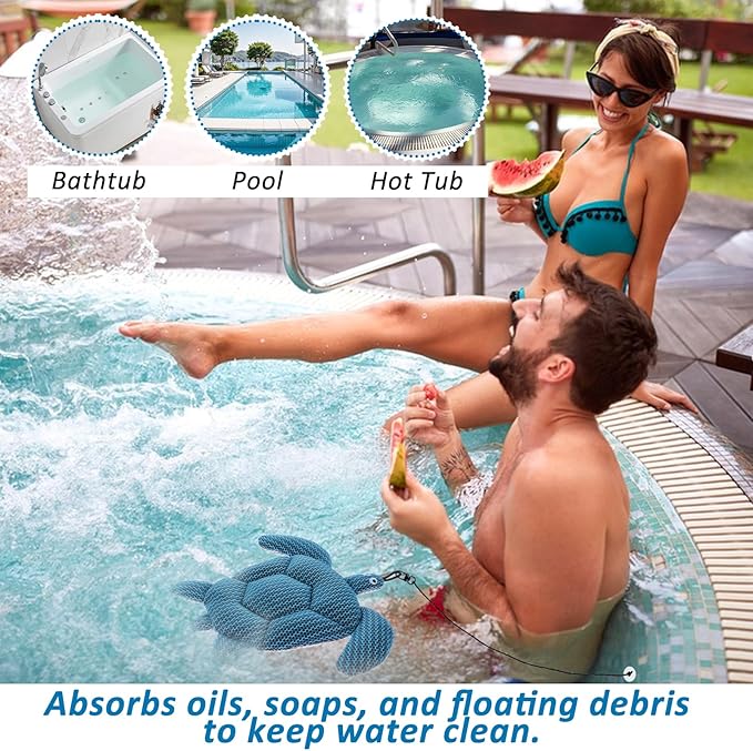 2 Pack Hot Tub Scum Absorber, 2025 Upgrade Reusable Scum Turtle Hot Tub Absorber Accessories Hot Tub Sponge for Spa & Pool Cleaner, Hot Tub Oil Absorbing Keeps Water Clean