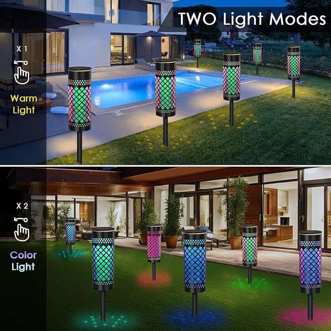 Solar Garden Lights Outdoor,4 Pack Solar Pathway Lights,Birthday Gifts for Women Mom Grandma,Colors Changing Garden Stake Lights for Yard Art Porch Patio Driveway Lawn