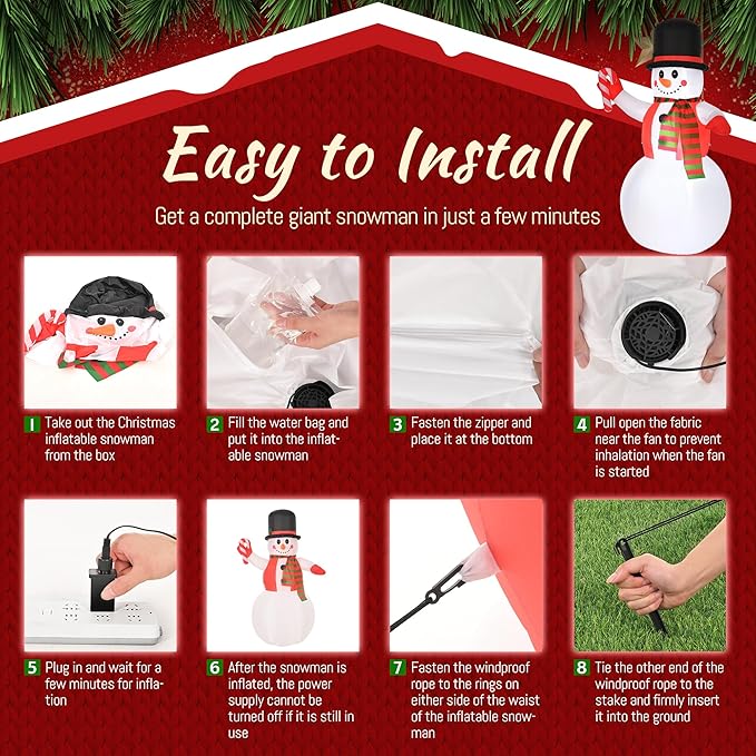 8 FT Christmas Inflatable Snowman Outdoor Decoration, Giant Christmas Blow Up Outdoor Decor Waterproof with Built-in Bright LED Lights for Yard Garden Patio Lawn