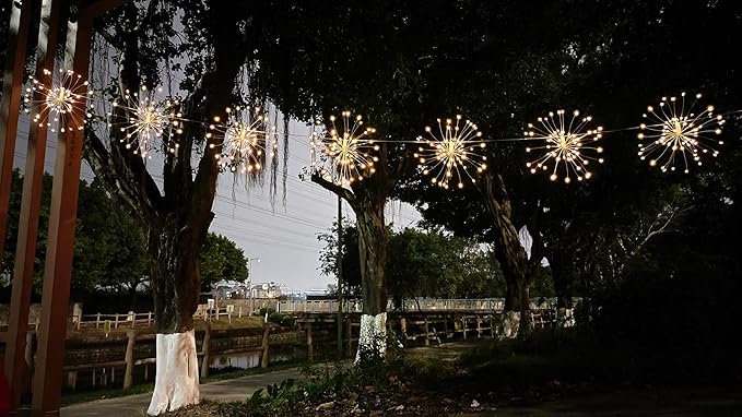Remote Firework LED Copper Wire Starburst Lights - 10 Connection 600 LED Fairy Twinkle String Lights - 8 Modes With Remote Control, Dimming, Timer (Warm White)