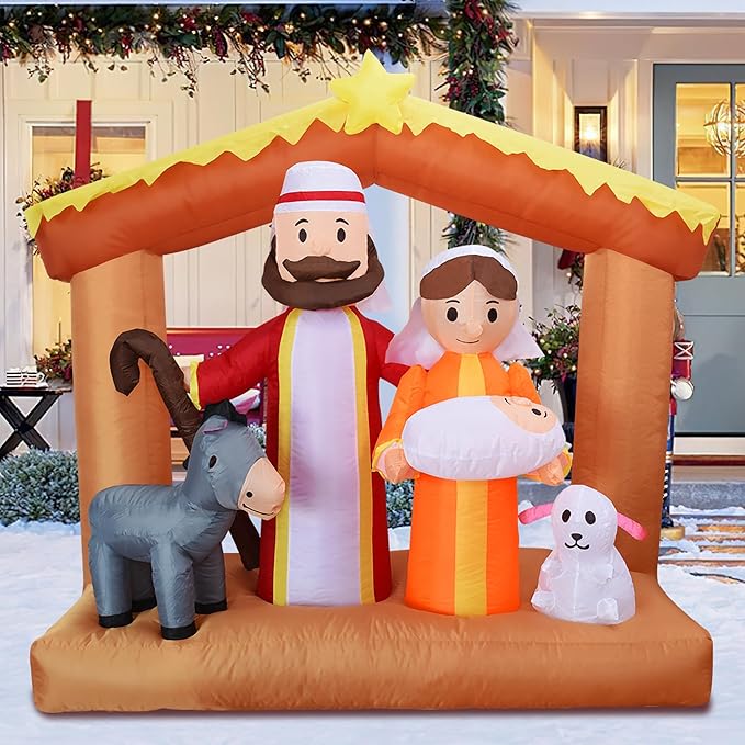 DearSun 6FT H Christmas Inflatable Nativity Scene with Build-in LED Lights, Christmas Inflatable Outdoor Indoor Decorations Large Party Yard Decoration (The Nativity)