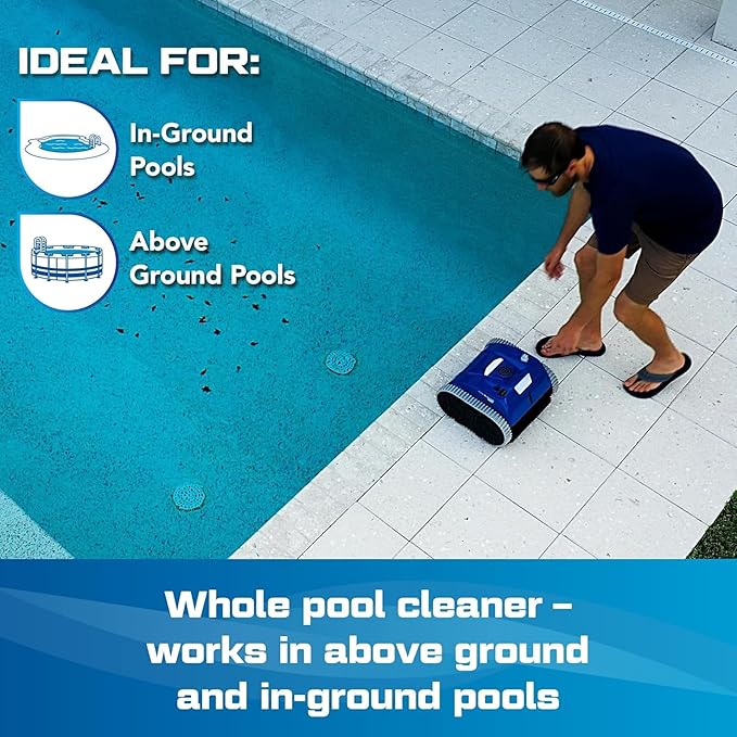 (All-New 2025) POOL BLASTER CX-300 Cordless Robotic Pool Cleaner for Smaller Inground & Above Ground Pools, 2.5 Hr Runtime, Wall Climbing, Smart Navigation, Rechargeable, Lightweight Robot Pool Vacuum