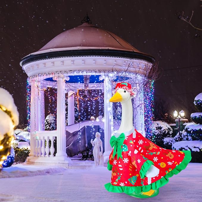 Christmas Goose Outfit for Porch Goose 23" Cement Statue Clothing- Christmas Outdoor Decoration for Patio Yard Lawn