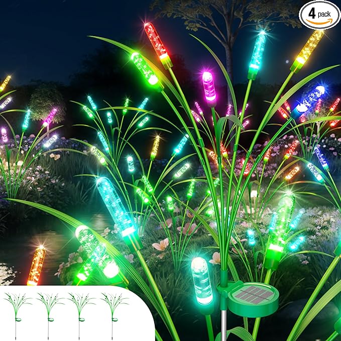 Solar Garden Lights 4 Pack, 24LED Swaying Solar Lights for Mother's Day, 30 Inches Waterproof Garden Lights for Pathway Yard Outdoor Garden Decor, Gardening Gifts, Mulitiple Colors Change