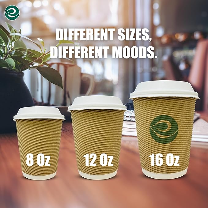 ECO SOUL 16oz Compostable Ripple Cups (100 Pack) – Biodegradable Paper Cups, Non-Toxic Disposable Cups for Hot Drinks, To-Go Coffee Cups, Eco-Friendly & Ripple Paper Cups