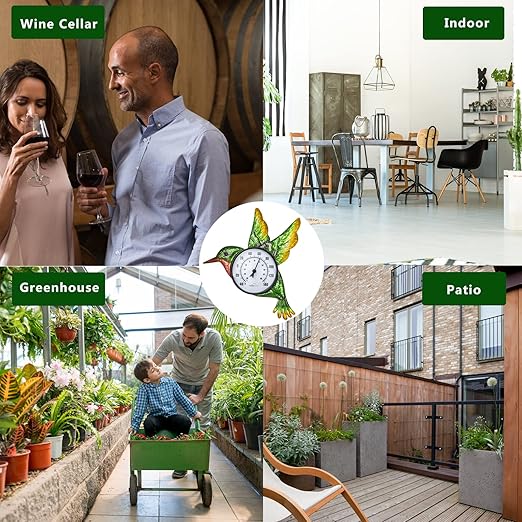 Indoor Outdoor Thermometer, Hummingbird Wall-Mounted Thermometer Waterproof for Patio Garden Yard & Living Room, No Battery Needed