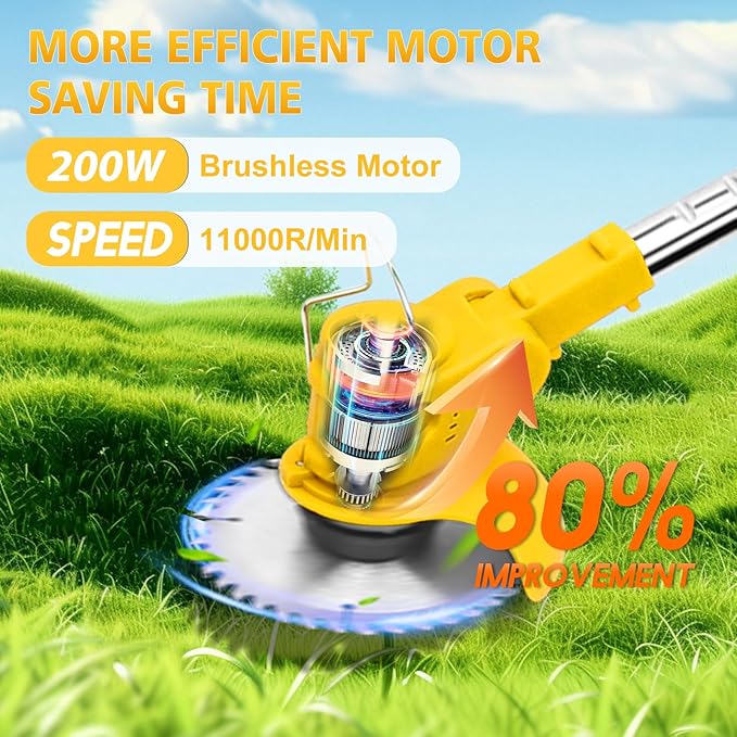 21V Electric Weed Wacker, Cordless Grass Trimmer with 2x2.0Ah Batteries & Fast Charger, Stringless Lightweight Brush Cutter/Edger/Mower/Trimmer with 4 Types Blade for Yard & Garden