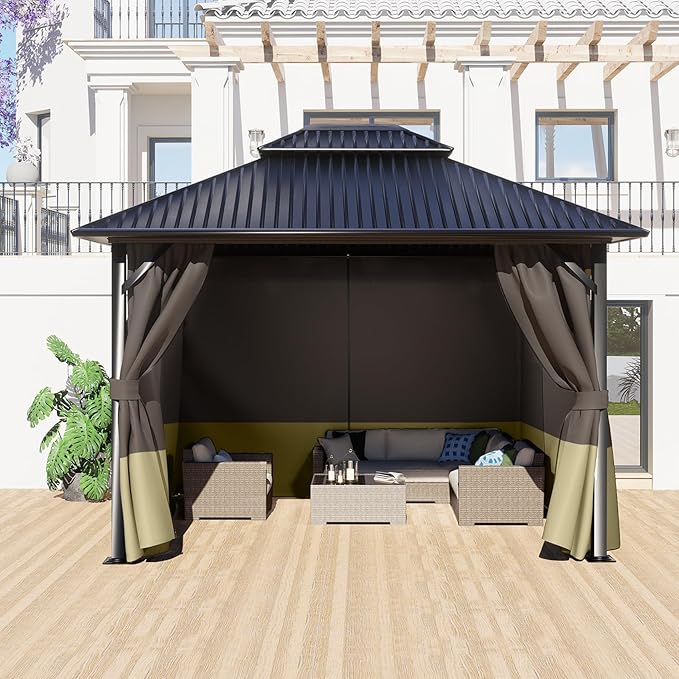 BPS 12' x 16' Gazebo Curtain Privacy 4-Panel Sidewall Outdoor Replacement Shade (Only Curtain)